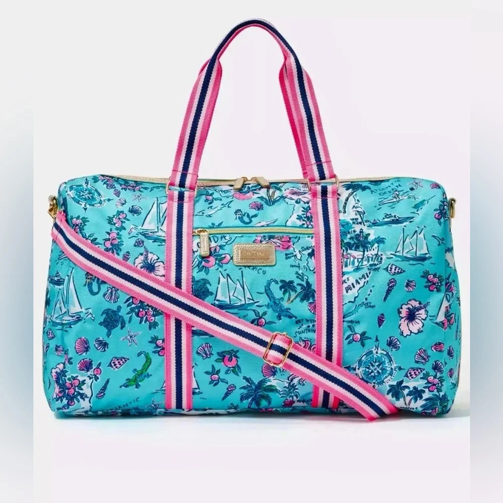 NWT✨Lilly Pulitzer Road Trip Special Edition Tropical Blue Pink Getaway Bag RARE - Picture 8 of 13